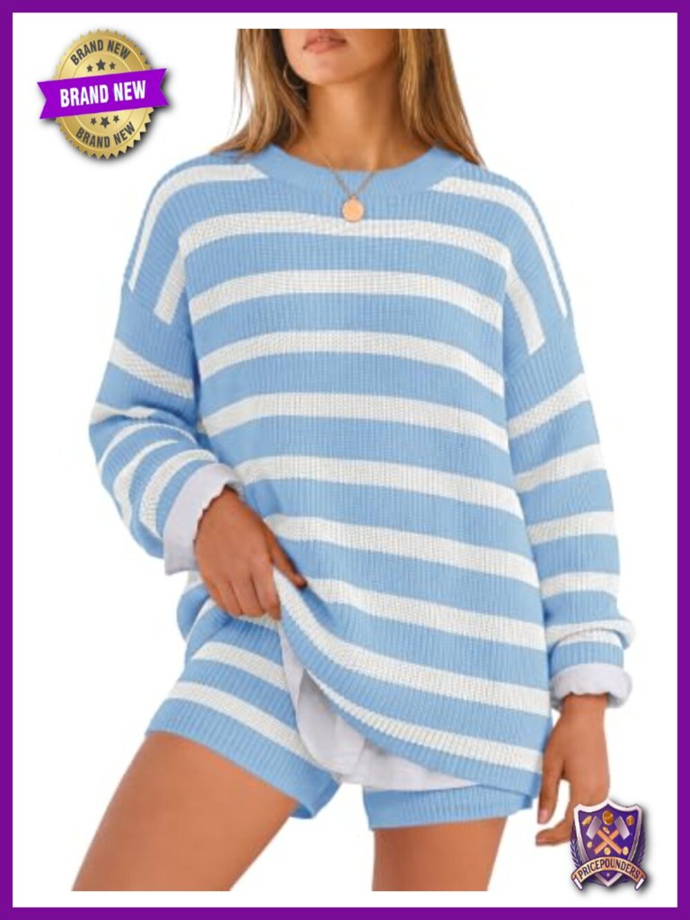 LOMON Women's 2 Piece Lounge Set Stripe Sweater & Shorts Pajama Set